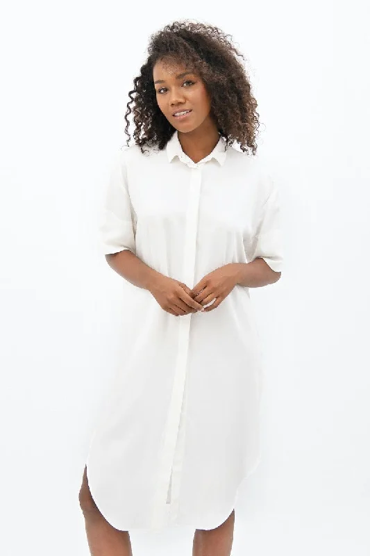 Seville Midi Dress - Porcelain White Elegant V-Neck Midi Dress