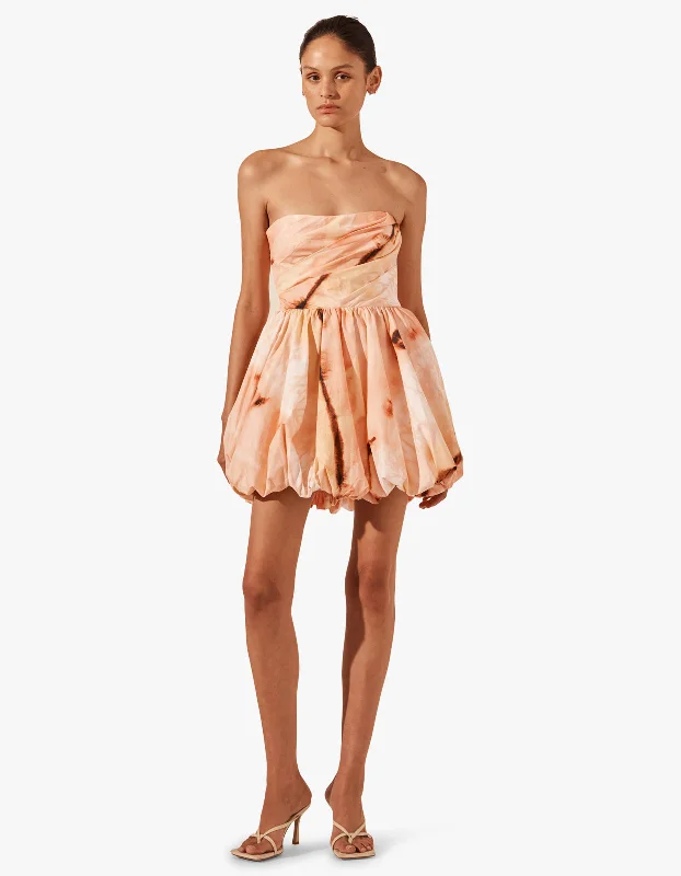 Larissa Draped Bubble Mini Dress - Peach Trendy Denim Mini Dress