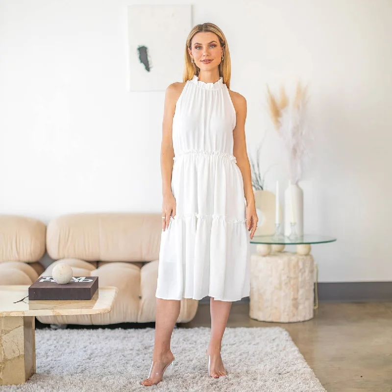 Sleeveless Midi Dress in Off White Trendy Boho Midi Dress