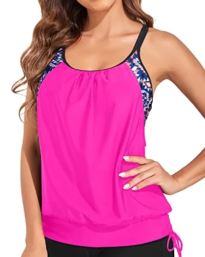 Slimming Tankini Top With No Bottom Tankini Bathing Suit Tops For Women-Pink Tribal Retro-Inspired Bikini Set