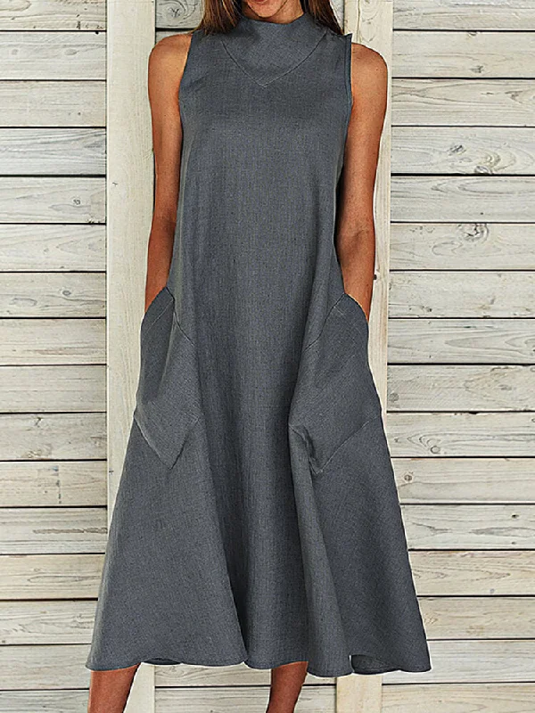 Solid Pockets Loose Large Size Casual Strapless Women Midi Dress Cozy Wide Strap Midi Dress Solid Pockets Loose Large Size Casual Strapless Women Midi Dress Cozy Wide Strap Midi Dress