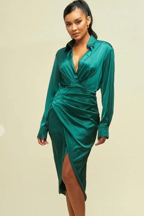 Sophia Ruched Front Midi Dress Cozy Midi Dress with Pockets