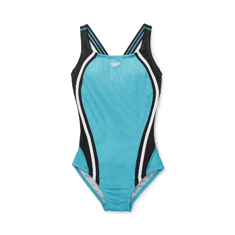 Speedo Women's Ribbed Quantum Fusion Splice One Piece Swimsuit Classic Sporty Swimsuit