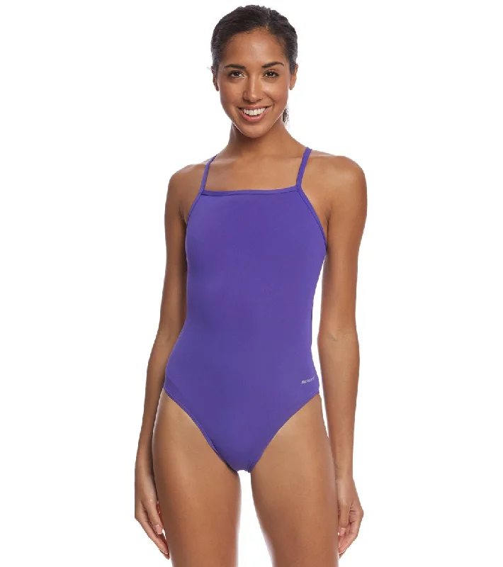 Sporti HydroLast Solid Thin Strap One Piece Swimsuit (22-44) Purple Vintage Swimwear Look