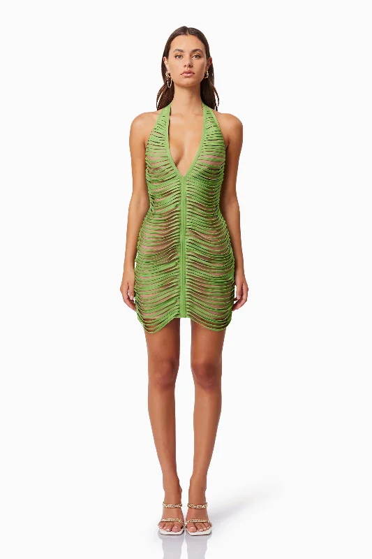 Stella Halter Neck Mini Dress In Green Elegant Sequin Mini Dress