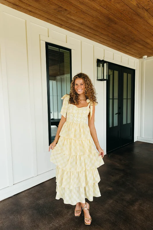 Stevie Midi Dress - Yellow Stylish Midi Dress with Cuffs