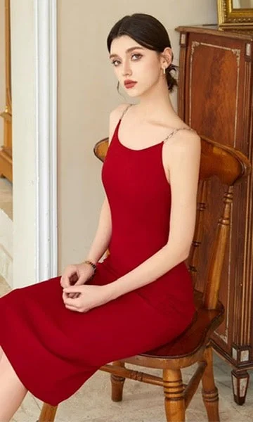 Stunning Red Sleeveless Midi Dress Fashionable A-Line Midi Dress
