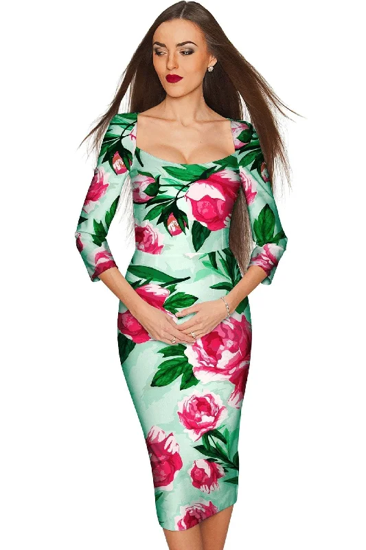 Sweetheart Lili Green Floral Bodycon Midi Dress - Women Fashionable Chiffon Midi Dress Sweetheart Lili Green Floral Bodycon Midi Dress - Women Fashionable Chiffon Midi Dress