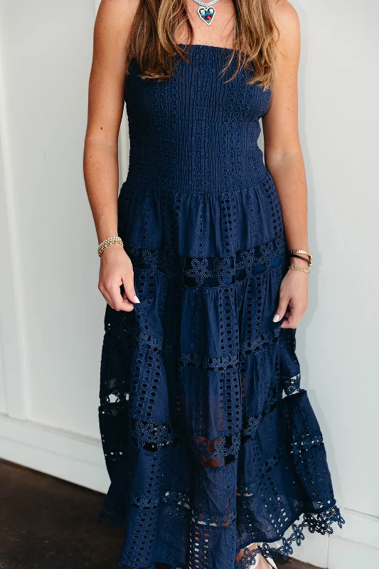 Teagan Midi Dress - Navy Stylish Silk Midi Dress