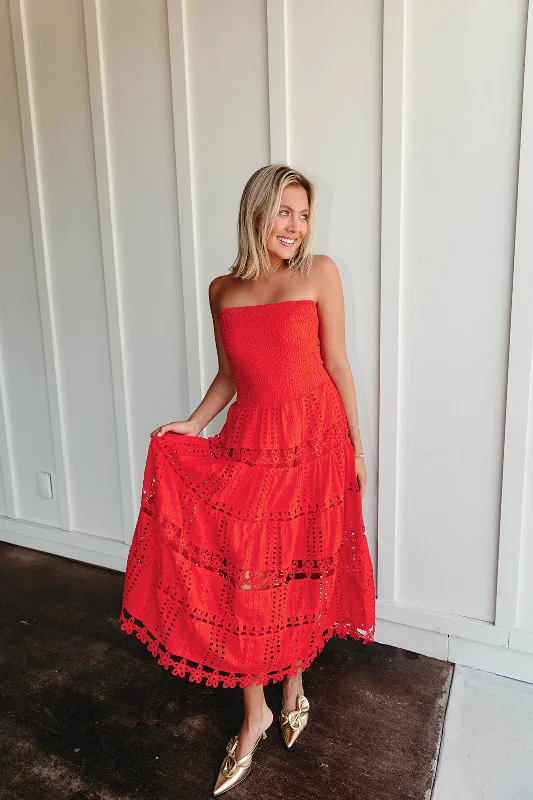 Teagan Midi Dress - Red Elegant Satin Button Midi Dress