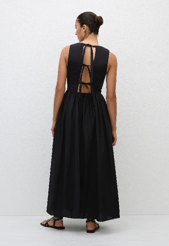 Tie Back Midi Dress - Black Stylish Wraparound Midi Dress