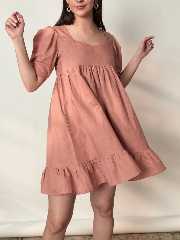 Tiered Mini Dress Pink Trendy Button-Detail Mini Dress