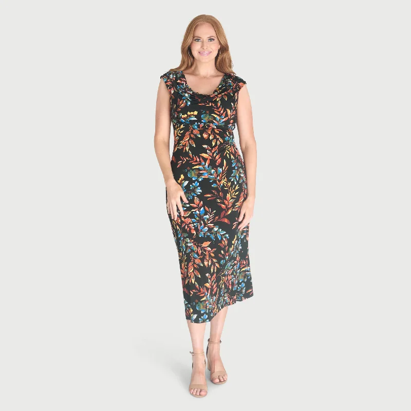 Tonya Spice Cowl Neck Midi Dress Stylish Silk Midi Dress