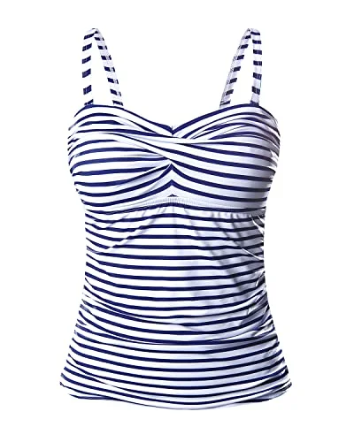 Twist Front Bandeau Tankini Top Women's Tummy Control Bathing Suit Top Elegant Halter Bikini