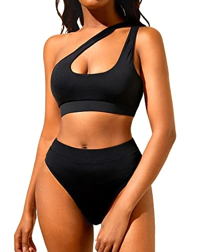 Two Piece Swimsuits for Women One Shoulder High Waisted Bikini Set Stylish Swimsuit Set