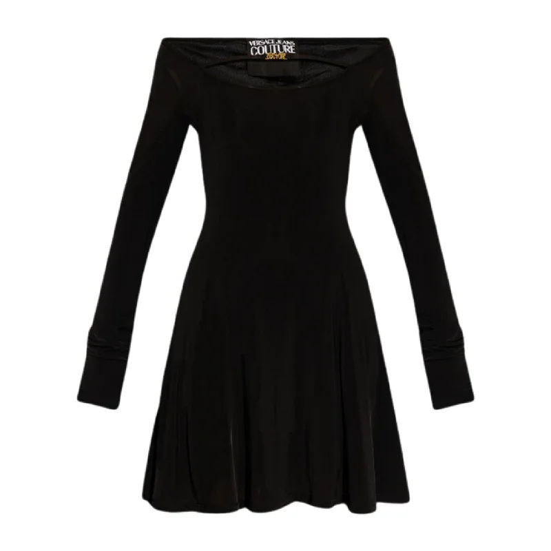 Versace Jeans Couture Black Flared Mini Dress Trendy Wraparound Mini Dress