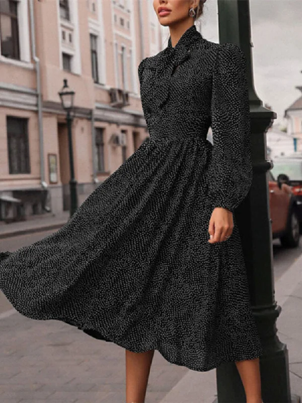 Fashion Vintage Polka Dot Print Knotted Big Swing Casual Long Sleeve Midi Dress Stylish Striped Midi Dress Fashion Vintage Polka Dot Print Knotted Big Swing Casual Long Sleeve Midi Dress Stylish Striped Midi Dress