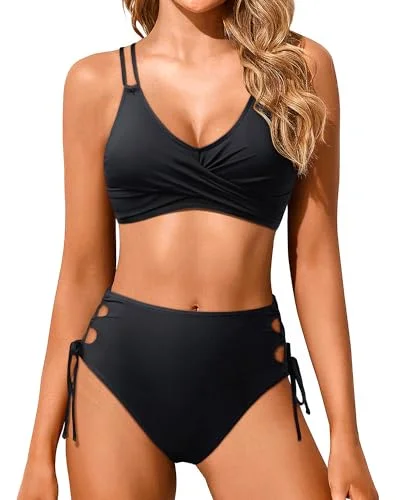 Women High Waisted Bikini Set Two Piece Swimsuits Push up Wrap Swim Suits Top Tummy Control Bathing Suit Bottom Sporty Racerback Swimsuit