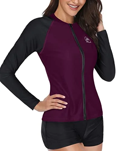 2 Piece Rash Guard Swimsuit With Upf 50+ Protection For Women-Purple Full Coverage Swimsuit