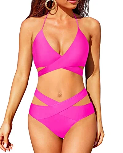 High Leg Bikini For Women High Waisted Bikini Push Up Swimsuit-Neon Pink Push-Up Swimsuit Top