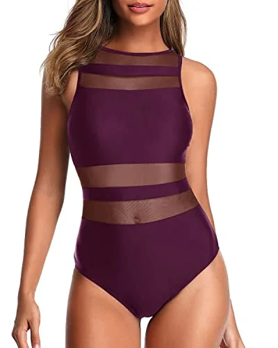 Charming Curves See Through Sheer One Piece Swimsuits Sheer Swimsuits-Maroon Soft Beachwear Set