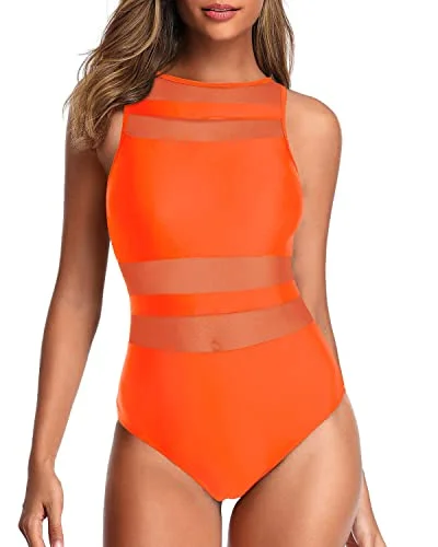 Sexy One Piece Swimsuits For Women Open Back Swimwear-Neon Orange Fun Pattern Swimsuit