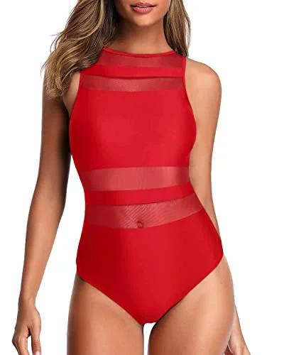 Slimming Women's High Neck One Piece Swimsuits Open Back Swimwear-Red Sexy Monokini Swimsuit