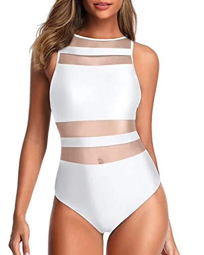 High Neck One Piece Swimsuits For Women Open Back Swimwear-White Two-Piece Beachwear