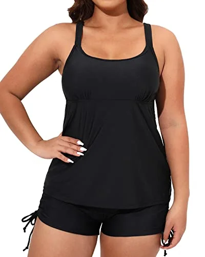 Tankini Swimsuit For Women Plus Size Swimwear For Women-Black Flirty Ruffle Swimsuit