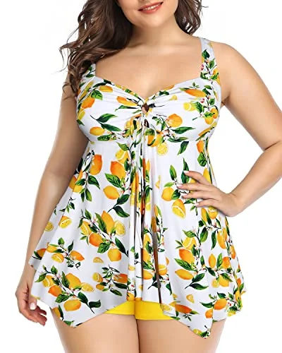 Women's Plus Size Tummy Control Tankini Bathing Suits-Lemon Luxury Swimsuit Style