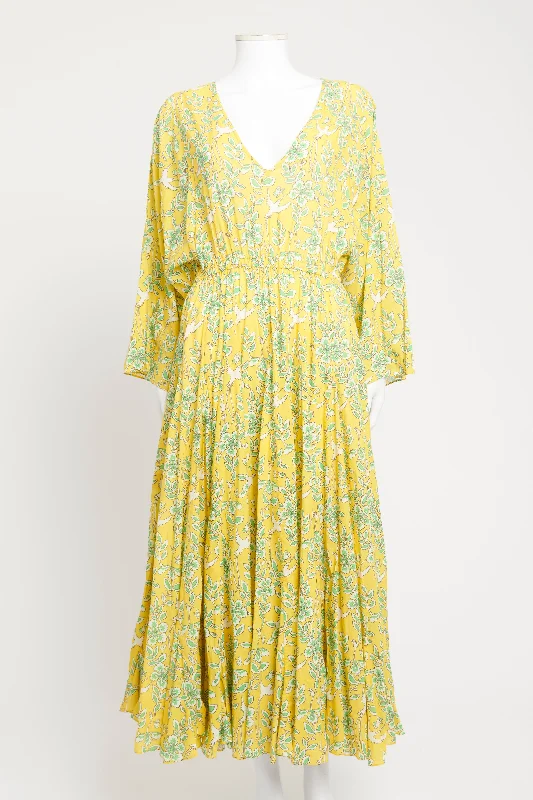 Yellow Cotton Preowned Emily Floral Print Midi Dress Trendy Smocked Waist Midi Dress Yellow Cotton Preowned Emily Floral Print Midi Dress Trendy Smocked Waist Midi Dress