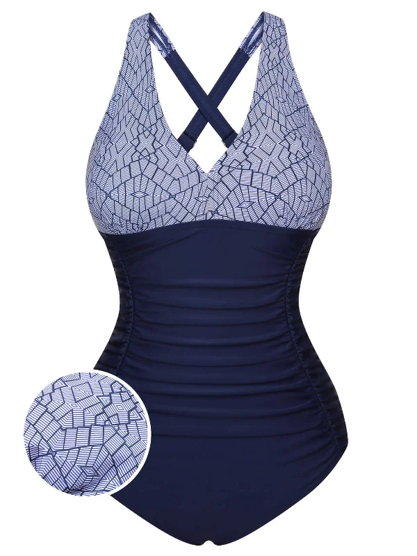1950s Printed One-Piece Swimsuit Sexy Swimwear Set