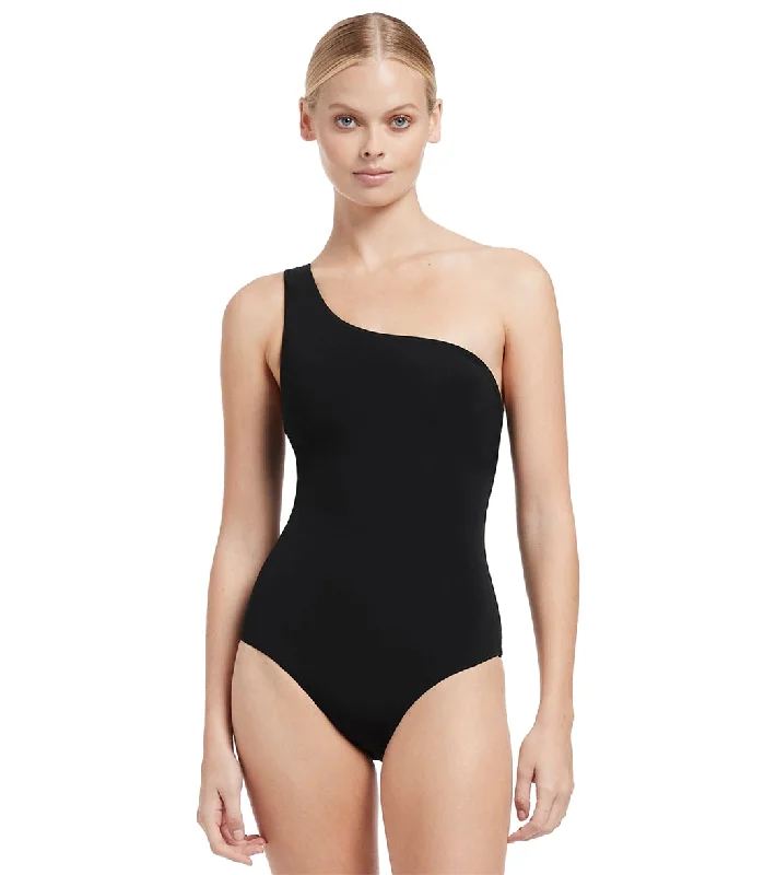 Jets Swimwear Australia Women's Jetset One Shoulder One Piece Swimsuit Black Quick-Dry Swimsuit