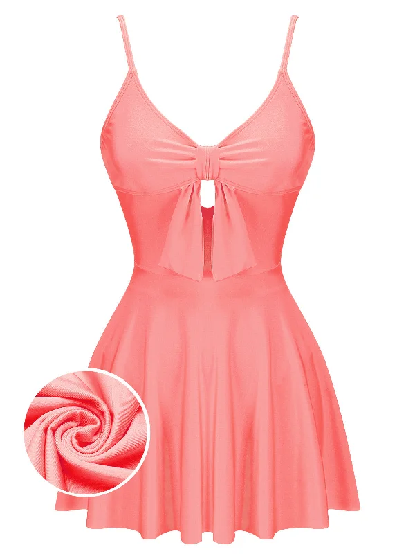 Pink 1940s Bow Strap One-piece Swimsuit Chic Swimsuit Cover-Up