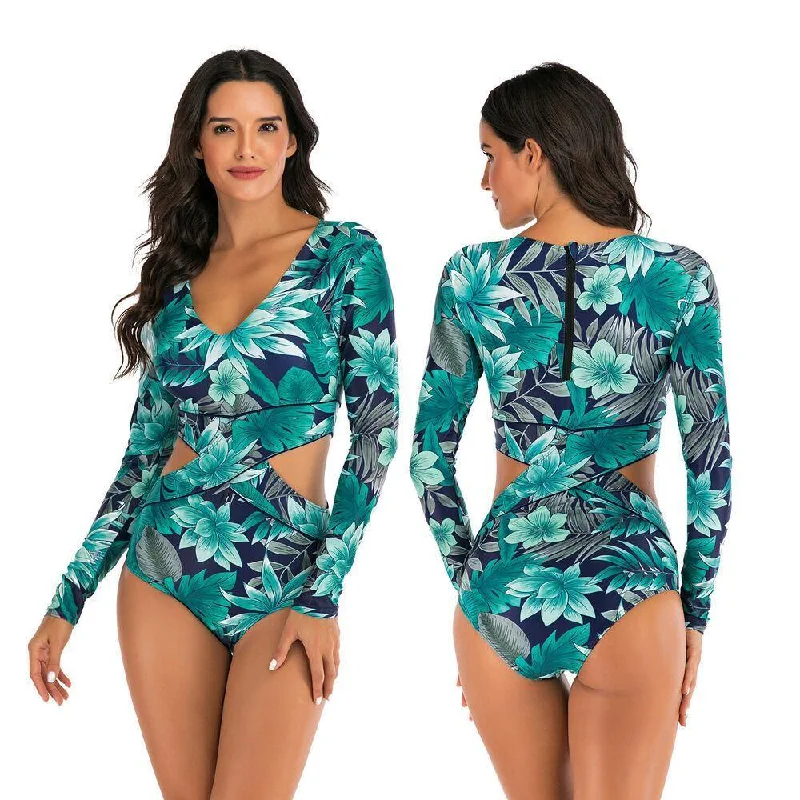 Long Sleeve One Piece Rash Guard Swimsuit Beach Ready Swimsuit