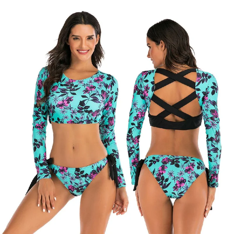 Long Sleeve Two Piece Rash Guard Swimwear Sleek Full Coverage