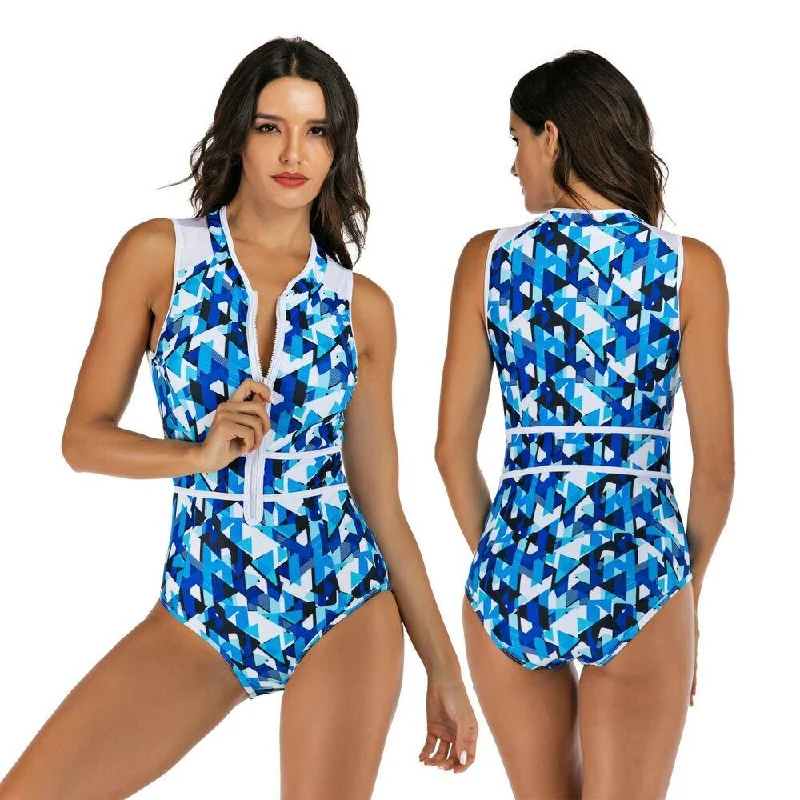Sexy One Piece Swimsuit Zip Front Soft Beachwear Set
