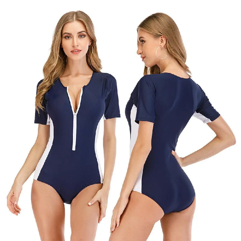 Short Sleeve One Piece Rash Guard Swimwear Push-Up Swimsuit Top