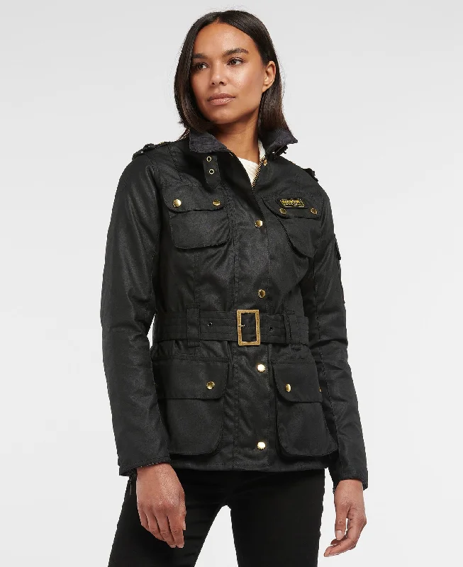 Barbour International Ladies Wax Jacket - Black Hoodie Zip-Up Jacket Button-Up Jacket