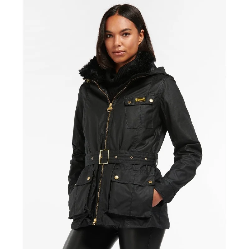 Barbour International Women's Nesbitt Wax Jacket - Black Notch Collar Jacket Peter Pan Collar Jacket Cowl Neck Jacket