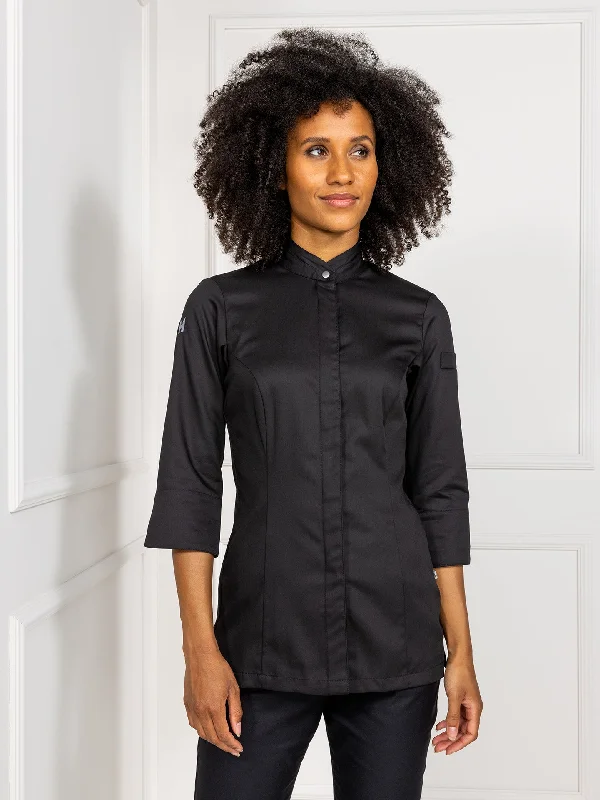 Chef Jacket Esmee Black Boat Neck Shawl Collar Notched Collar
