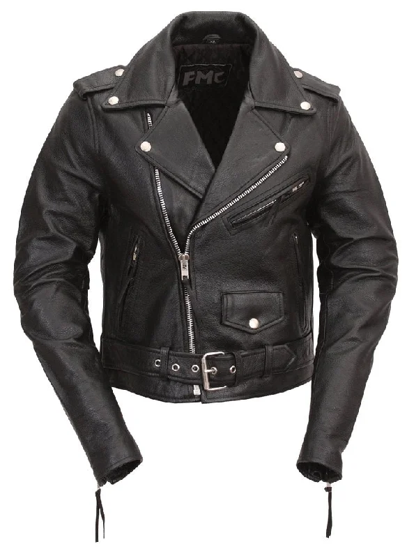 Women's Classic Motorcycle Leather Jacket Quilted Liner Zippered Front Buttoned Front Snap Front