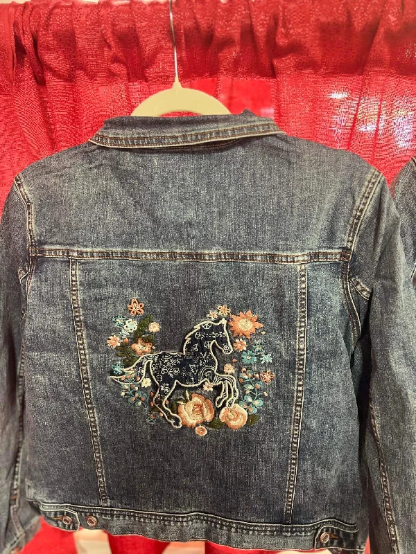 Grace in LA Women’s Embroidered Jean Jacket Cardigan Sweater Pullover