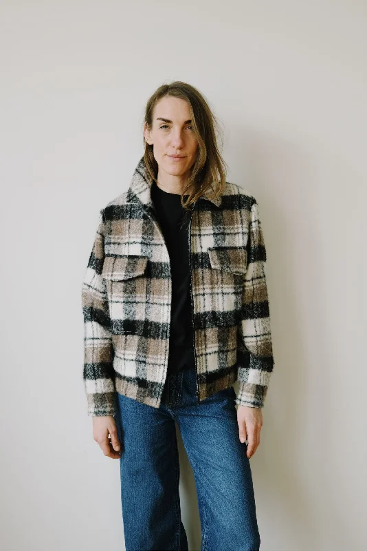 jacket - greta - checkered Tiered Jacket Buttoned Jacket Zippered Jacket