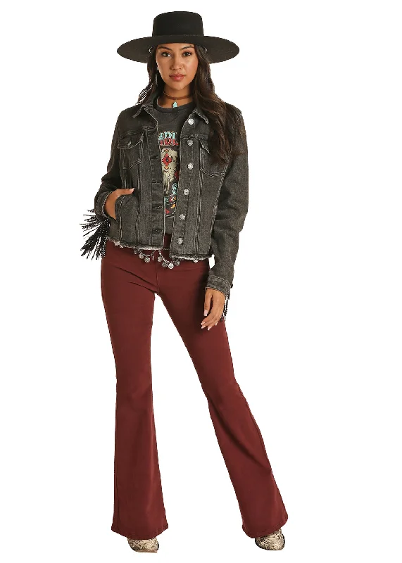 Rock & Roll Jacket with Studded Black Leather Fringe Nylon Jacket Polyester Jacket Spandex Jacket