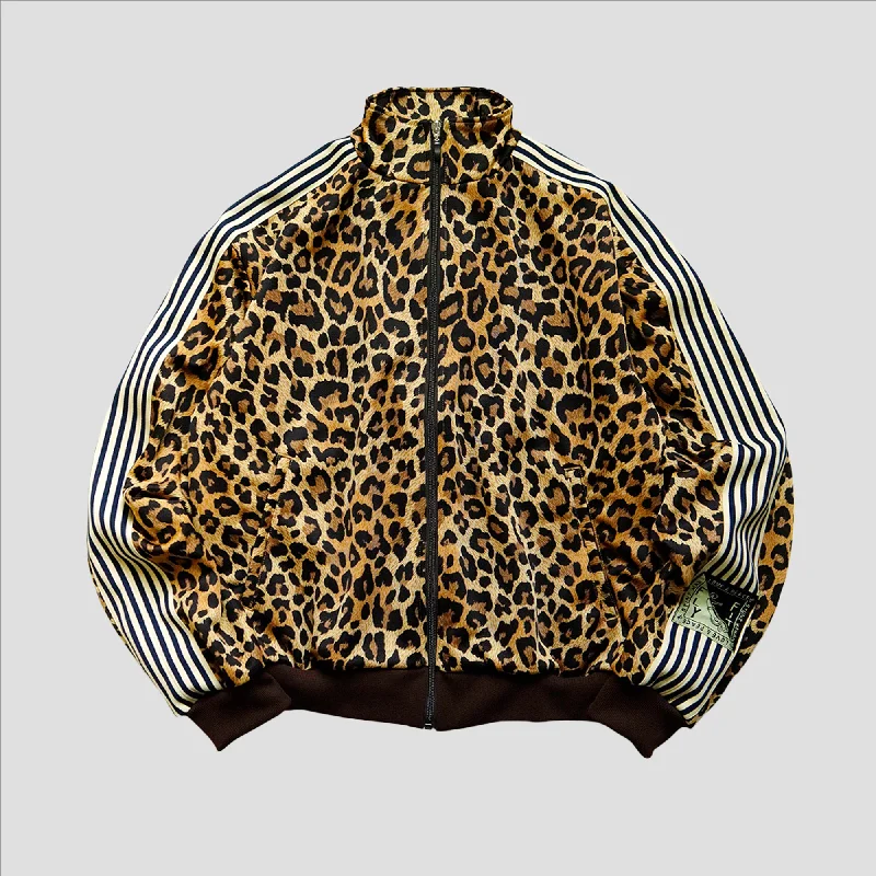 LEOPARD JERSEY TRACK JACKET Satin Fabric Silk Fabric Chiffon Fabric