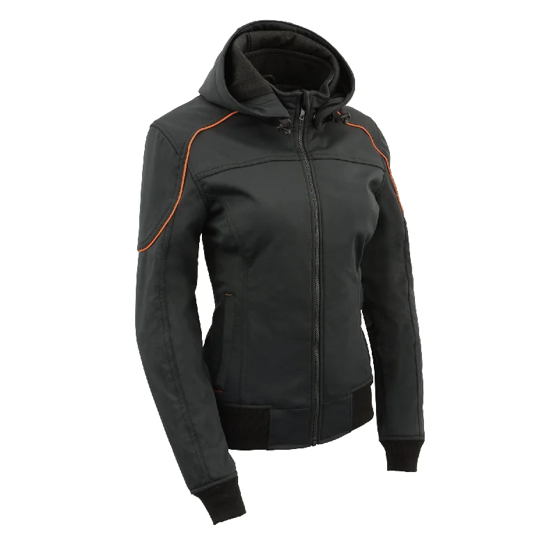 Women Soft Shell Armored Racing Style Jacket with Detachable Hood Nylon Jacket Polyester Jacket Spandex Jacket