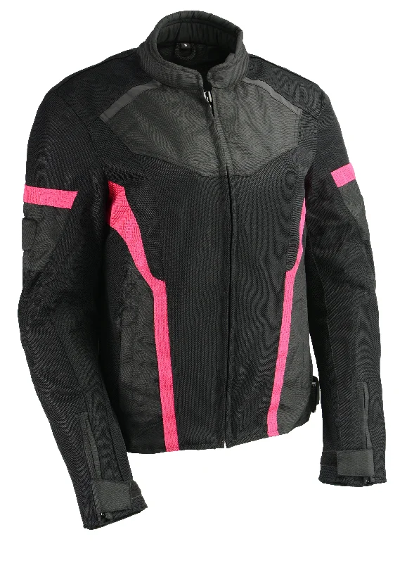 Women Black & Fuchsia Mesh Racer Jacket w/ Reflective Piping Toggled Jacket Drawstring Jacket Belted Jacket