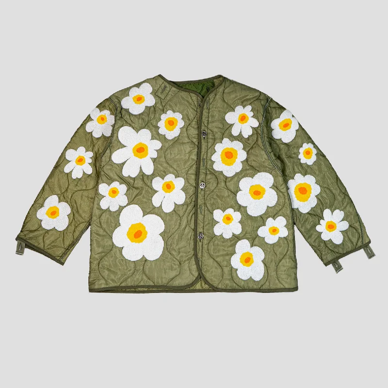 DAISY EMBROIDERY MILITARY JACKET Stand-Up Collar Roll-Neck Collar Turtle Neck