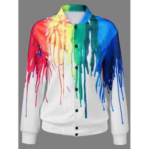 Paint Drip Bomber Jacket - White L Mesh Jacket Canvas Jacket Denim Jacket